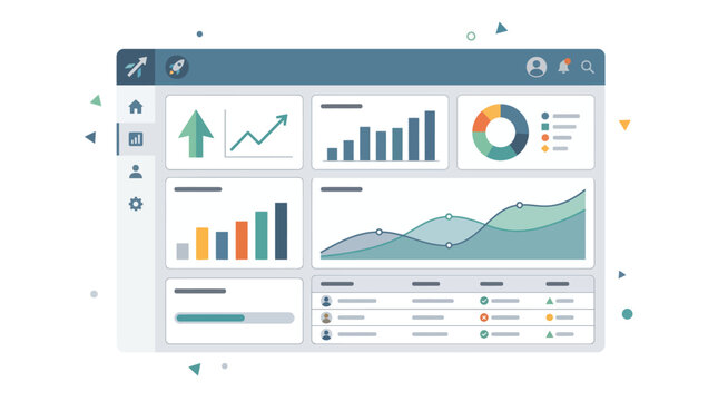 Admin panel dashboard user interface with data analytics charts vector illustration.

