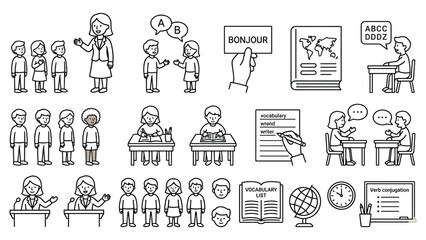 students learning foreign language, teacher instructing pupils, children studying vocabulary. © jubayer71