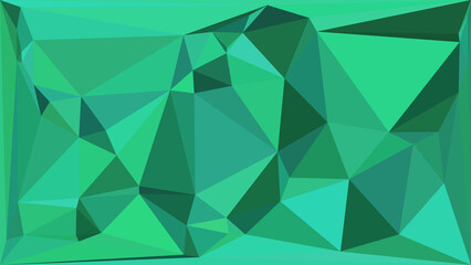 Abstract geometric low-poly background composed of a striking arrangement of various green and teal polygons, delivering a crisp and modern visual effect suitable for digital media. © Stock Studio