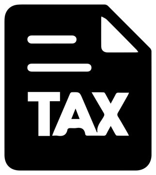 Solid black filled icon of tax levy wage garnishment on a document with bold white text and lines
