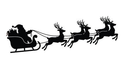 santa claus riding sleigh pulled by reindeer silhouette © Ambiya