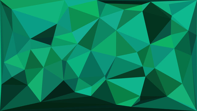 A striking abstract low poly background displaying a complex network of geometric facets in deep and vibrant green tones, perfect for modern digital designs.