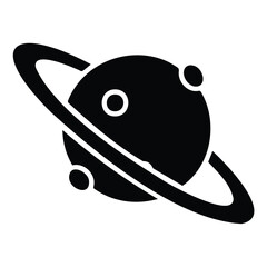 Stylized saturn planet vector illustration with rings and moons orbiting celestial body. © FAROZON