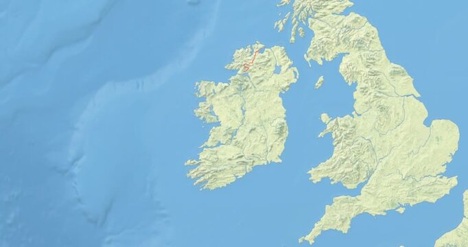 Ireland on Globe. Zoom into the country with Earth spinning on dark background. Physical world map with Ireland and label on it. Country view animation.