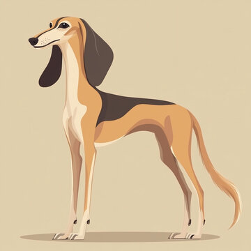 Elegant Saluki with a graceful figure and distinctive long ears in a modern minimalist style. Clean composition emphasizes stock appeal