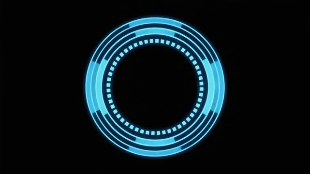 Futuristic digital interface animation on black background with glowing blue circles