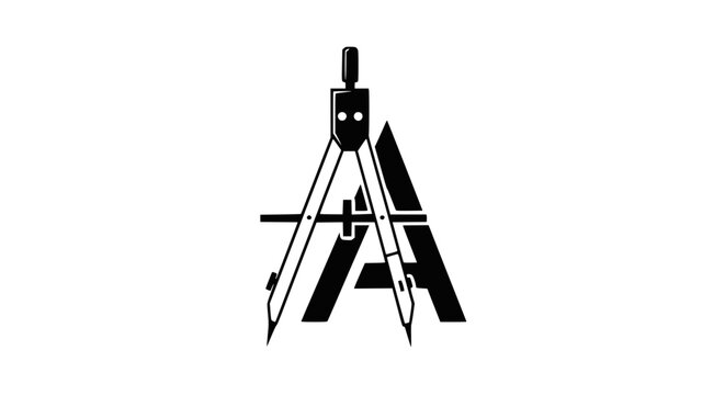 Letter A Logo Combined with Drafting Compass Icon
