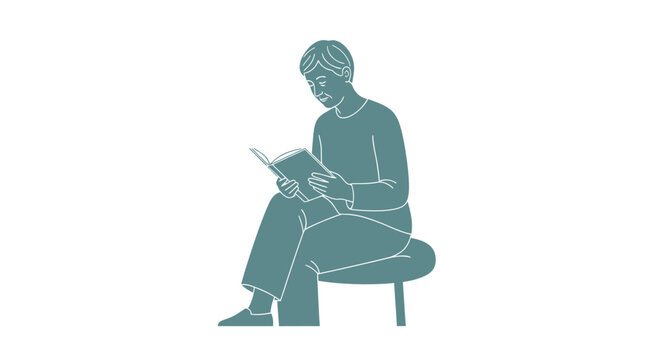 Man sitting on bench reading book.