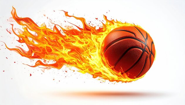 Basketball on Fire Exploding with Flames and Energy.