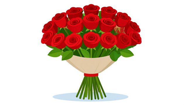 Vibrant Red Rose Bouquet Arranged with Green Leaves on Light Gray Background