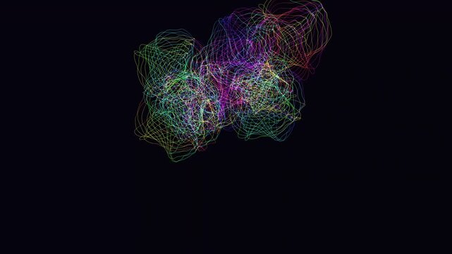 Abstract 4D mathematical surface projected to 3D - seamless 4K loop. Layered glowing wireframe topology for science documentary and research visualization.