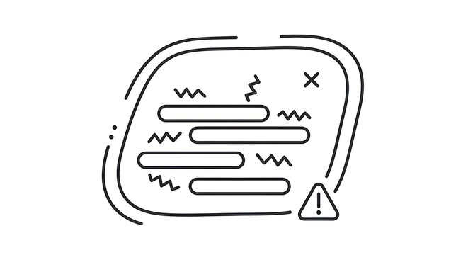 Hand drawn icon of a corrupted file or document with error warning sign