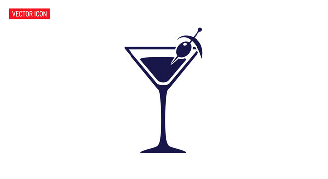 Martini glass with dark cocktail.