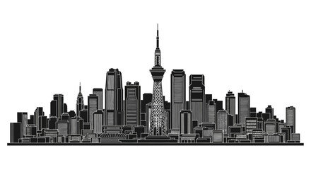 Fototapeta premium Tokyo city skyline silhouette with iconic tower, modern urban landscape