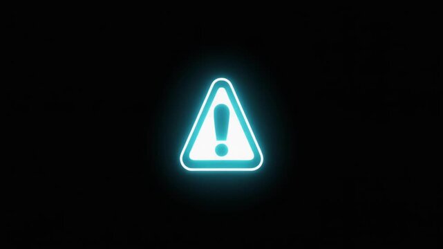 Glowing neon warning sign on a black background animation for alert and caution