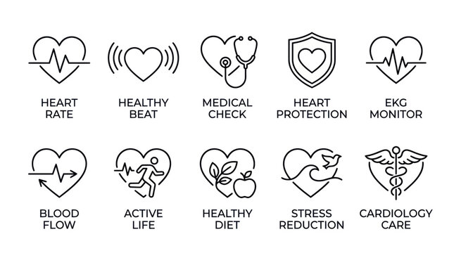 Medical Checkup and Healthy Lifestyle Line Icon Set