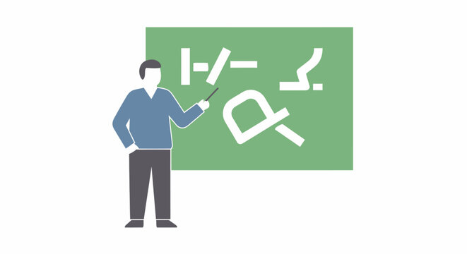 Man explaining math on chalkboard.