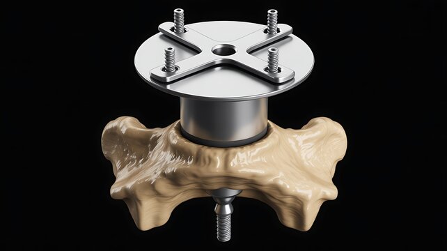 Orthopedic external fixation device attached to human bone isolated on black background