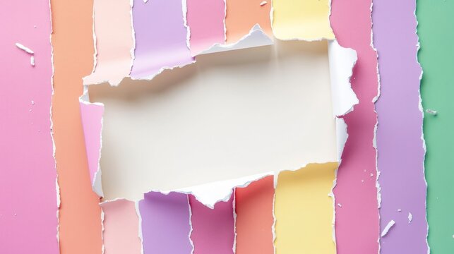 Colorful Torn Paper Background with Empty Center for Creative Design