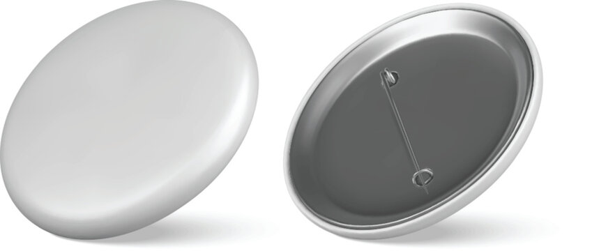 Modern advertising souvenir element displaying realistic white pinback button mockup vector