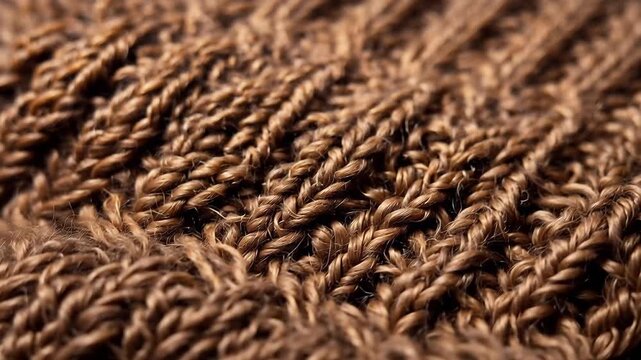Crafting with brown yarn shows knit pattern detail in close view during daylight in a cozy indoor setting
