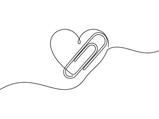 Obraz premium A paperclip attaches a heart while symbolizing thoughts and connection in a simple line drawing