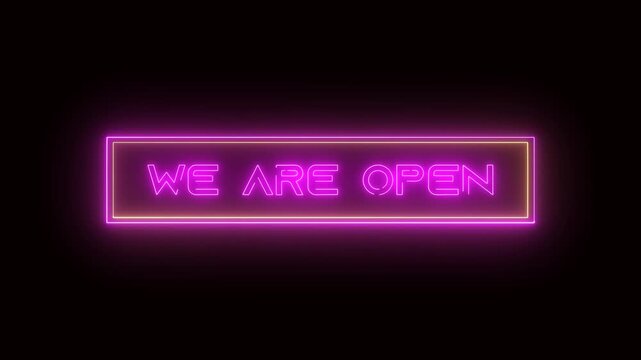 we are open text animation with neon lights effect