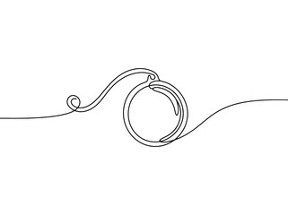 Obraz premium A single line drawing of a round ornament with a swirling tail and a hook for a Christmas tree