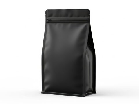 Black stand-up pouch with zipper isolated on white background