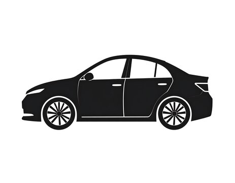 Black Sedan Car Silhouette Isolated on Light Gray Background