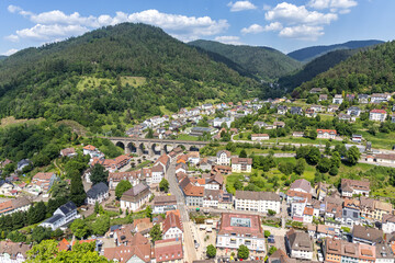 Fototapeta premium Hornberg town in the Black Forest from above in Hornberg, Germany