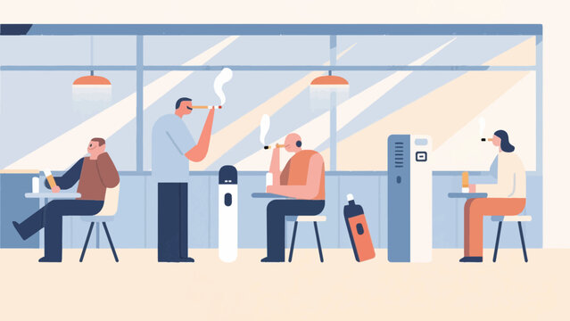 People smoking cigarettes and relaxing in cafe or lounge illustration