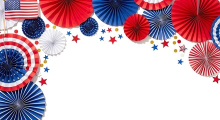 Obraz premium Patriotic fourth of july decorations with american flag and paper rosettes