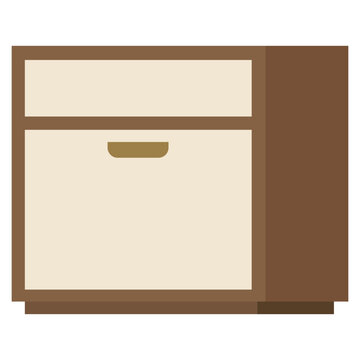 Wide nightstand cabinet with single large drawer in brown and cream wood for bedroom storage in flat vector style