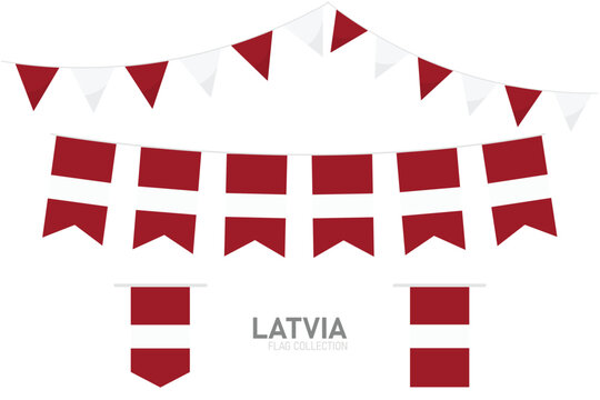 Latvia national flag collection, Flag garlands festive bunting triangle banners and hanging flag