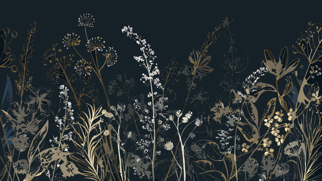 dense arrangement of wildflowers and grasses vector illustration grass floral botanical nature pattern design graphic art natural ecology environment landscape outdoor
