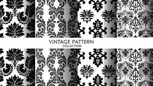 vintage floral ornament patterns in black and white vector style pattern design decoration baroque scrollwork acanthus leaves swirls decorative background seamless