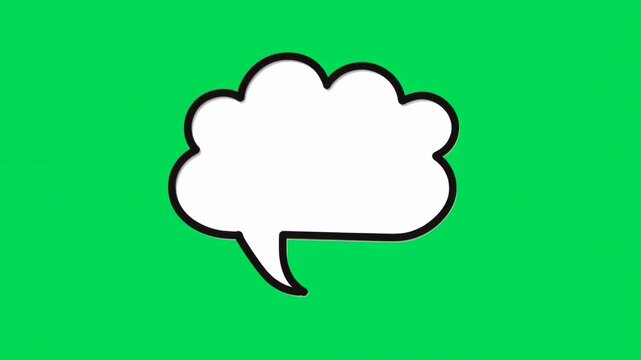 White cloud speech bubble pop up animation on green screen