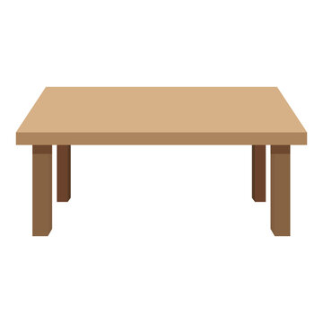 Front view basic rectangular wood dining kitchen desk table model template in flat vector style