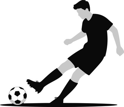 Football Player Running and Kicking Ball Silhouette Vector Illustration Isolated on White Background