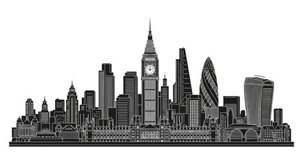 Fototapeta premium London City Skyline Silhouette Icon with Big Ben Landmark