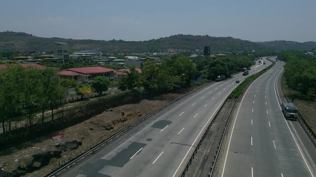 Modern Expressway Through Lonavala Region Aerial Shot