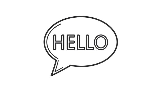 Minimal Speech Bubble Icon Displaying Hello Text on Light Gray Background