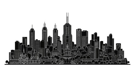 Obraz premium Modern City Skyline Silhouette Illustration, Urban Architectural Design