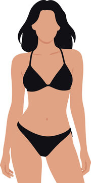 Summer Beach Fashion Woman in Bikini Flat Design Vector