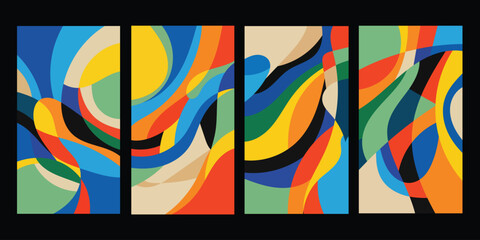 Abstract geometric organic shapes in bold primary colors background. © The Artist