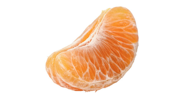 Single perfect juicy sweet mandarin orange fruit slice isolated on transparent background