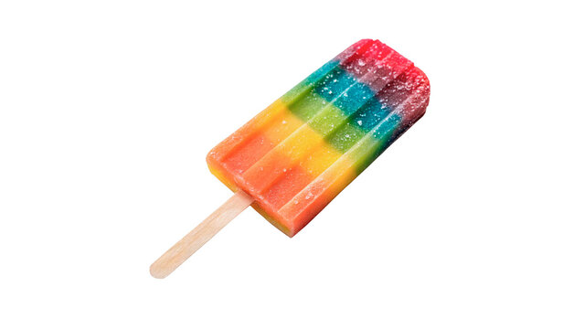 Vibrant colorful rainbow striped fruit juice popsicle stick isolated on transparent background