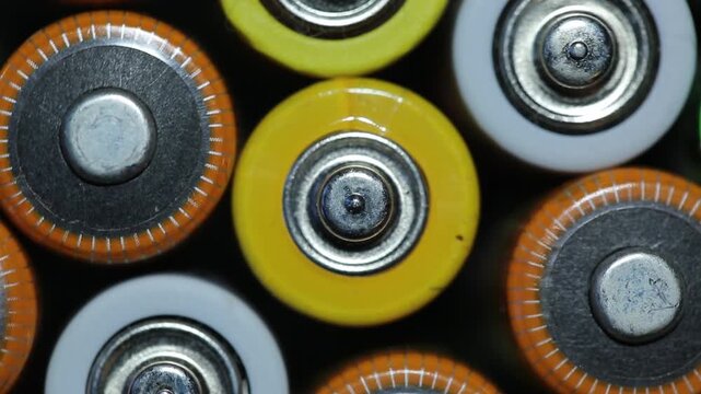 Batteries for devices, top view of batteries in macro