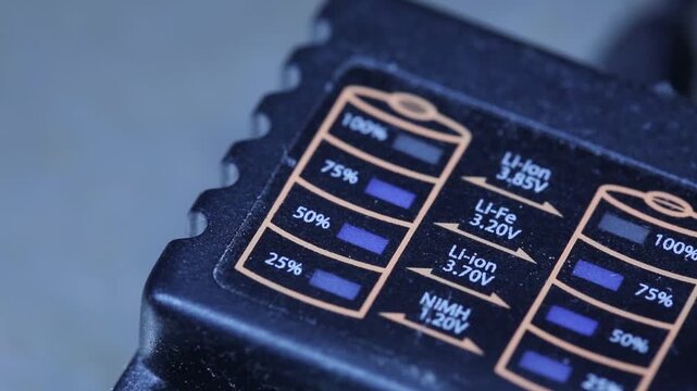 Macro view of battery charger indicator, charger